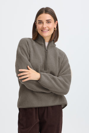 Fransa Tenya 3/4 Zip Fleece Driftwood