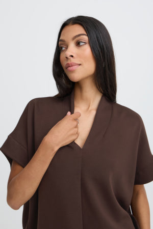 B Young Pusti V Neck Top Chocolate