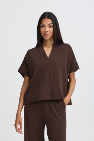 B Young Pusti V Neck Top Chocolate