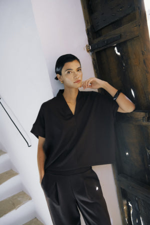 B Young Pusti V Neck Top Black