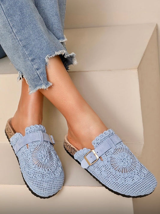 Brooke Mules Cornflower Blue Crochet