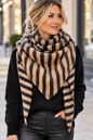 Classic Two-Tone Stripe Wool Blend Knit Triangle Scarf Wrap Biege
