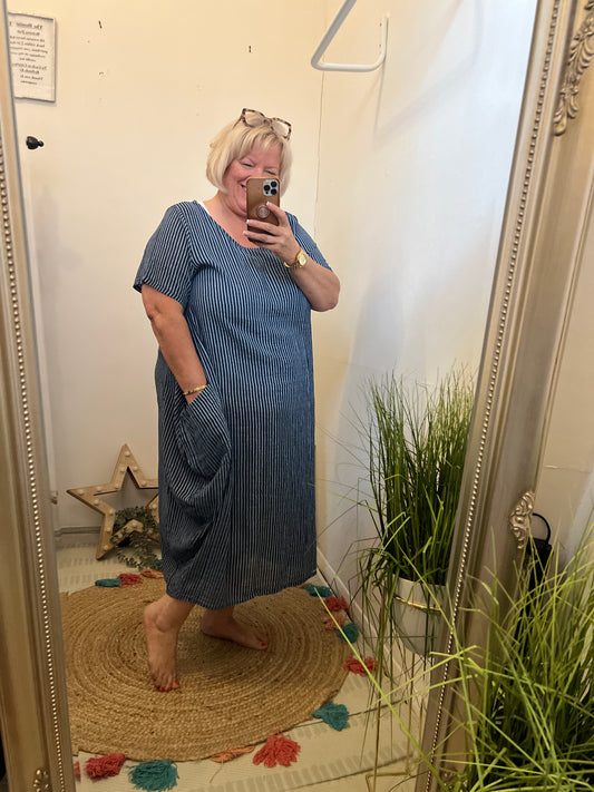 Made in Italy Stripe Dress Navy/Blue