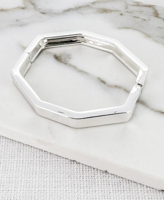 Envy Silver hinged hexagonal bangle