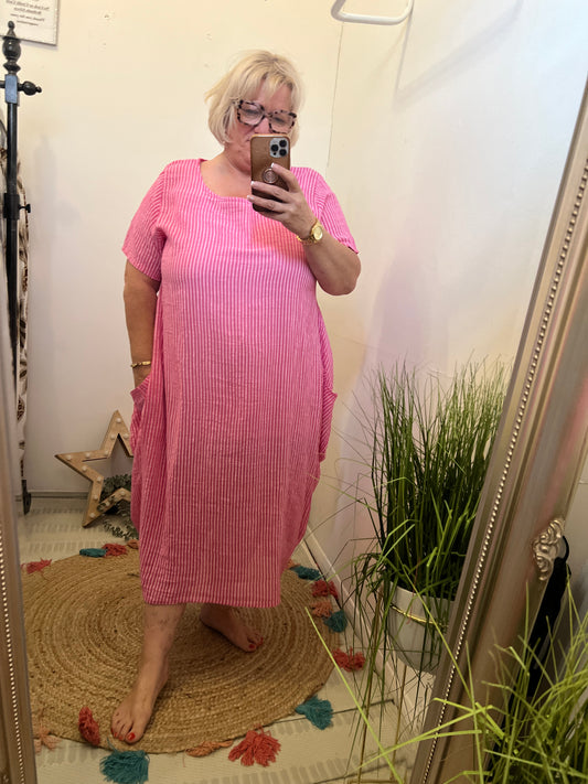 Made in Italy Stripe Dress Pink/White