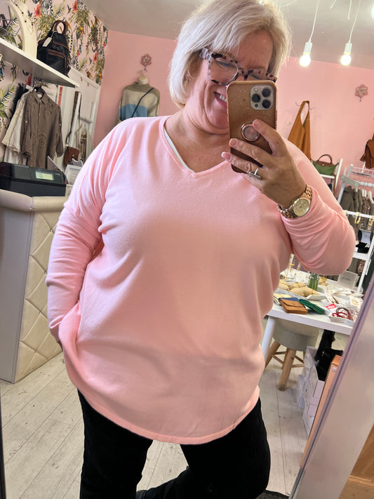 Clara V Neck Jumper Pink