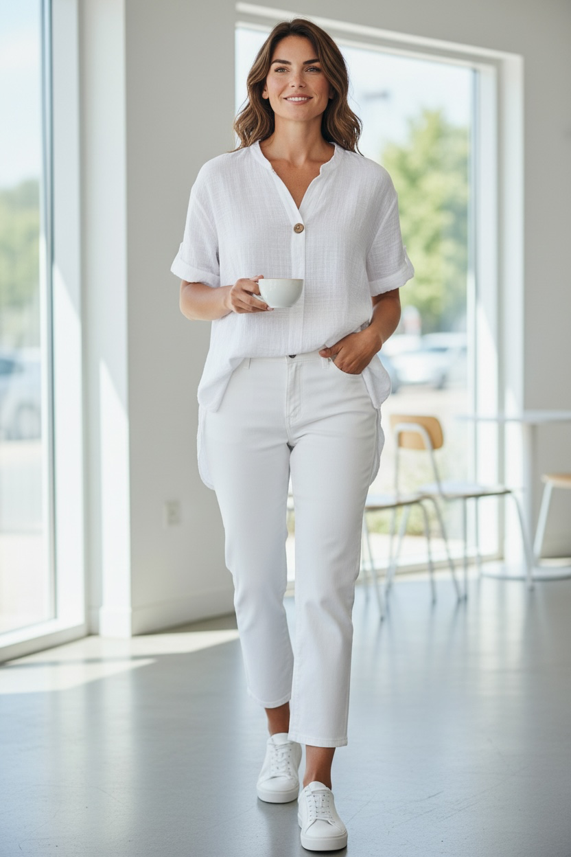 Button Blouse White