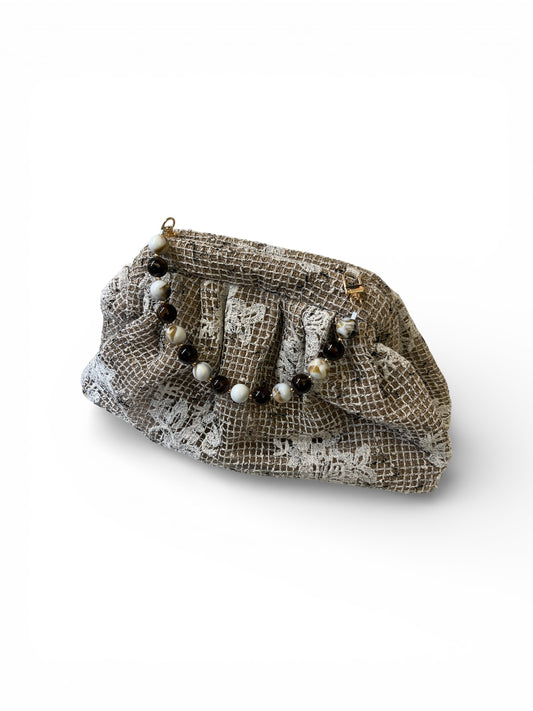 Lace Crochet Large Clutch Bag Hessian Cream