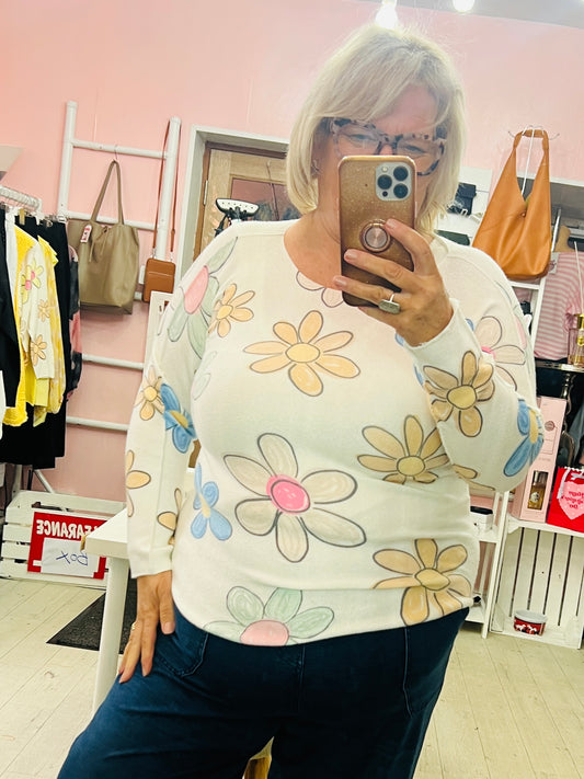 Spring Flower Knit Jumper Mocha