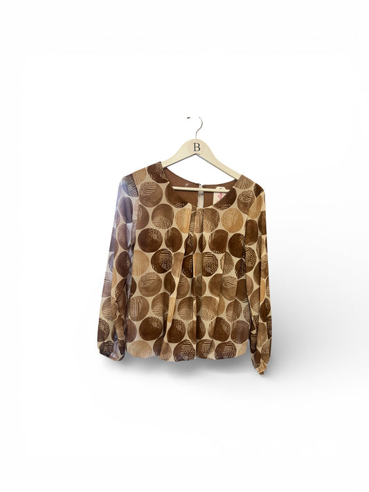 Jade Circle Bubble Hem Blouse Brown