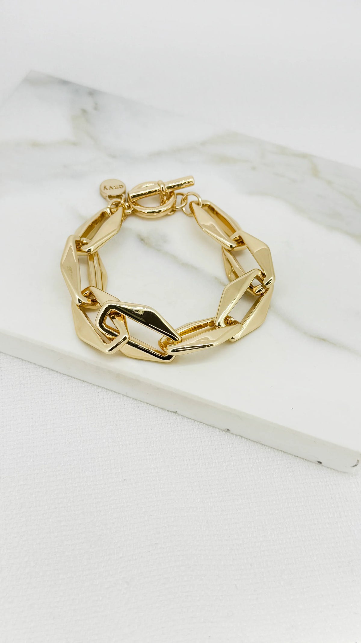 Envy Gold thick link faceted T-bar bracelet