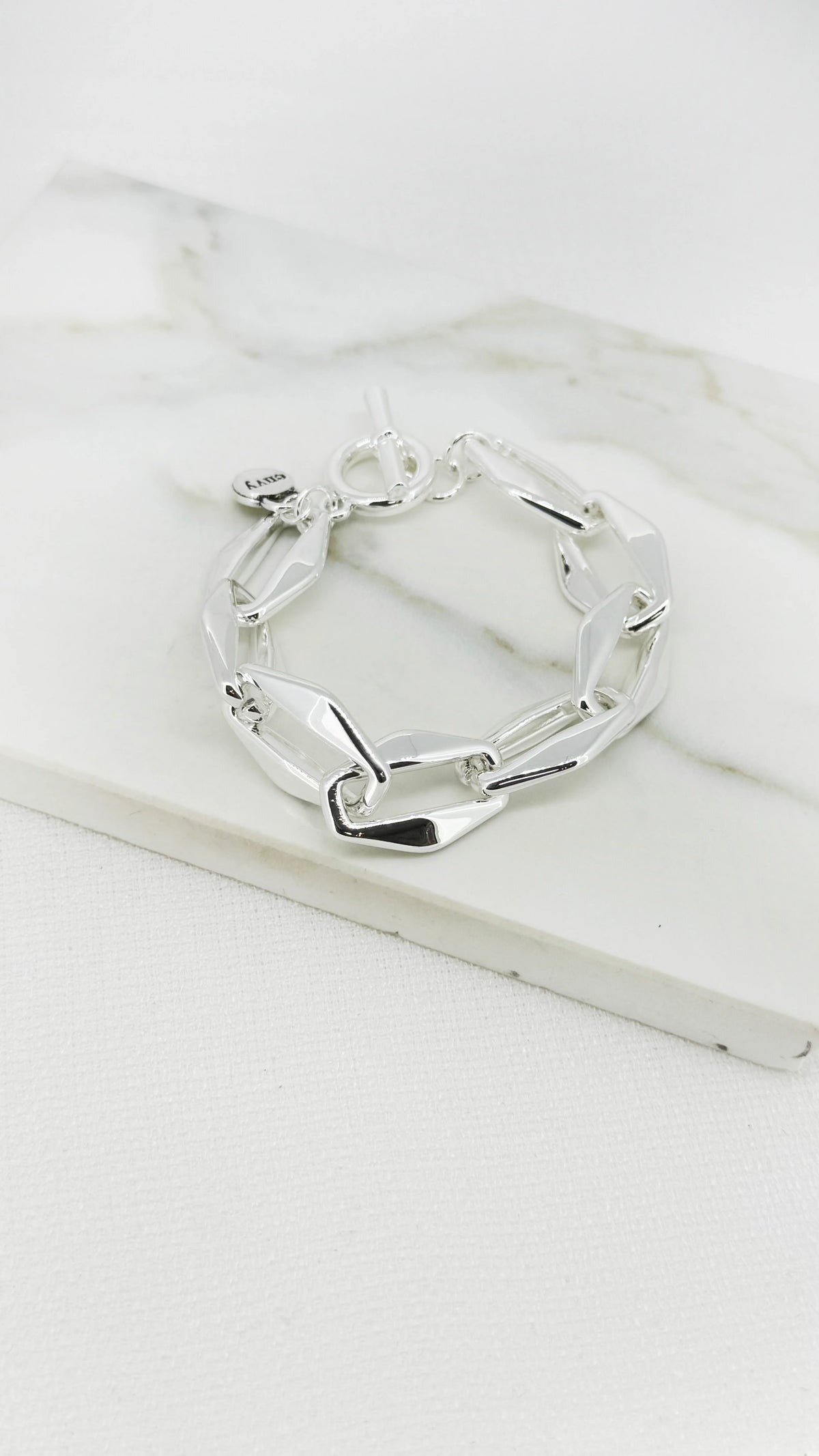 Envy Silver thick link faceted T-bar bracelet