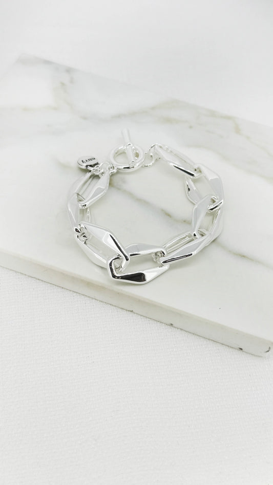 Envy Silver thick link faceted T-bar bracelet