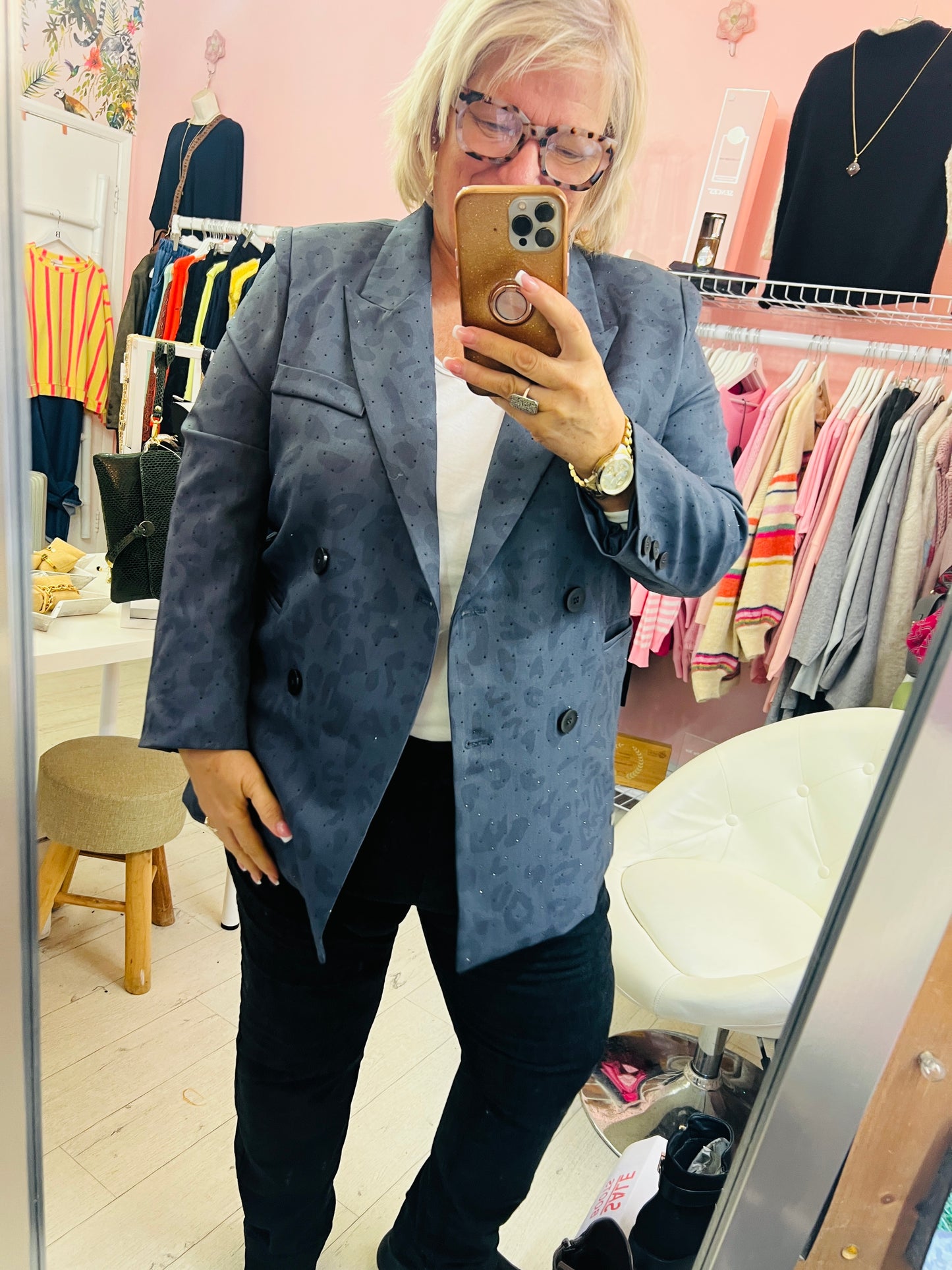 Maliss j Leopard Sparkle Jacket Blue