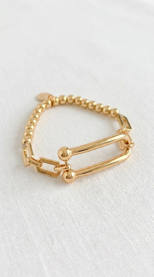 Envy Gold beaded elasticated bracelet with bar design