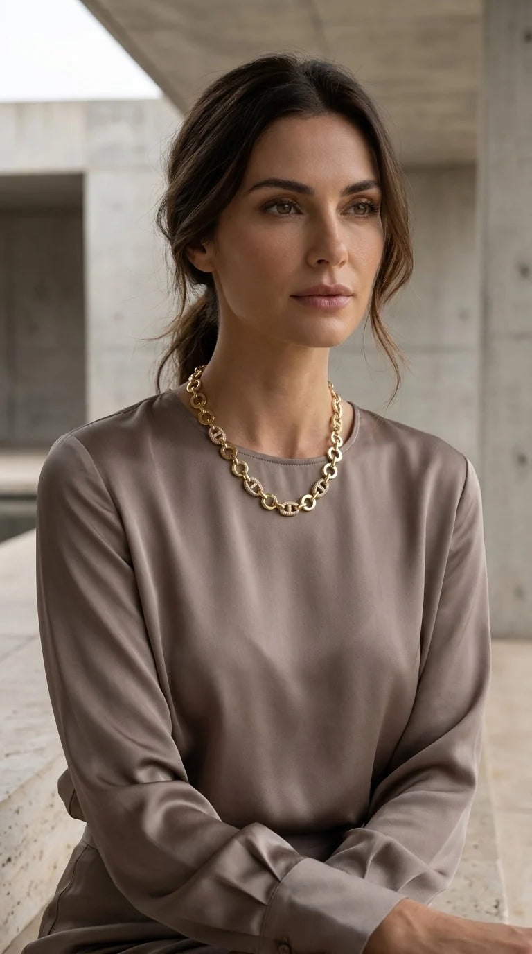 Envy Short gold necklace with diamante oval link detail