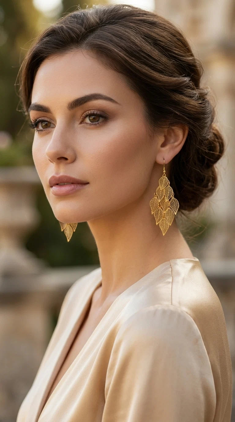 Envy Long Leaf design Earrings Gold