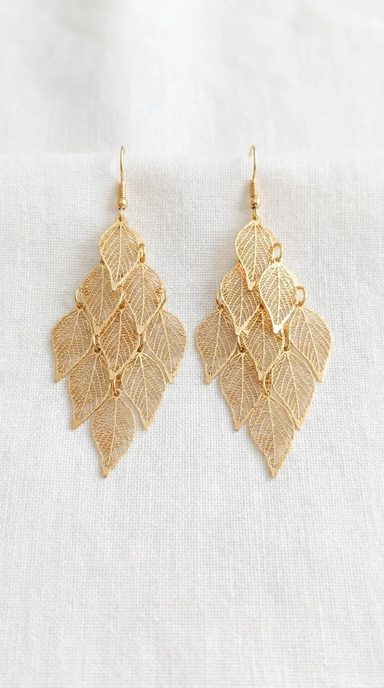 Envy Long Leaf design Earrings Gold