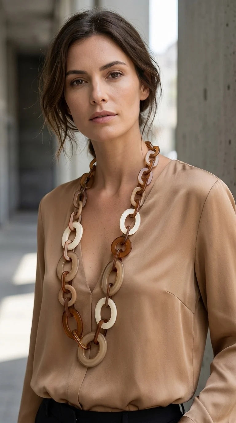 Envy Long chuncky resin circle link necklace