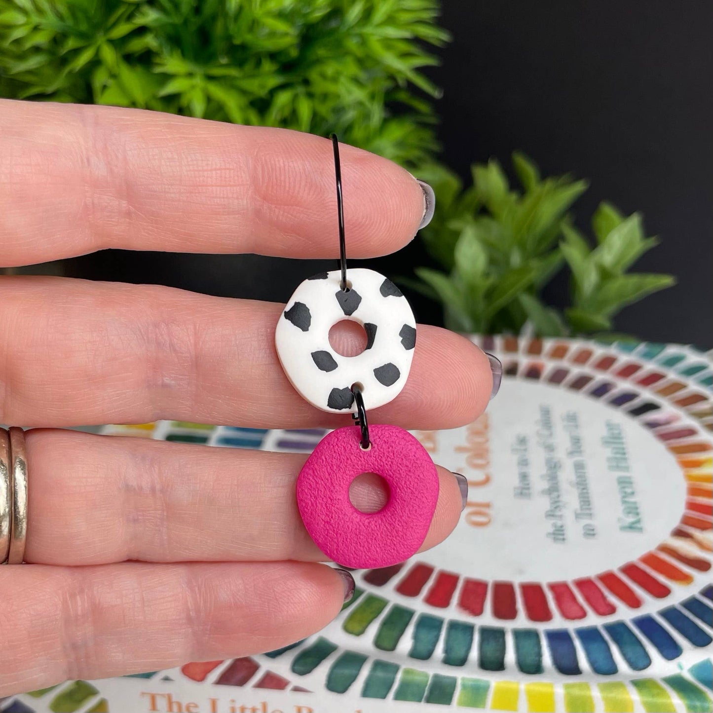 Kay Jay Clay Dalmatian Print Handmade Polymer Clay Hoop Earrings: Pink