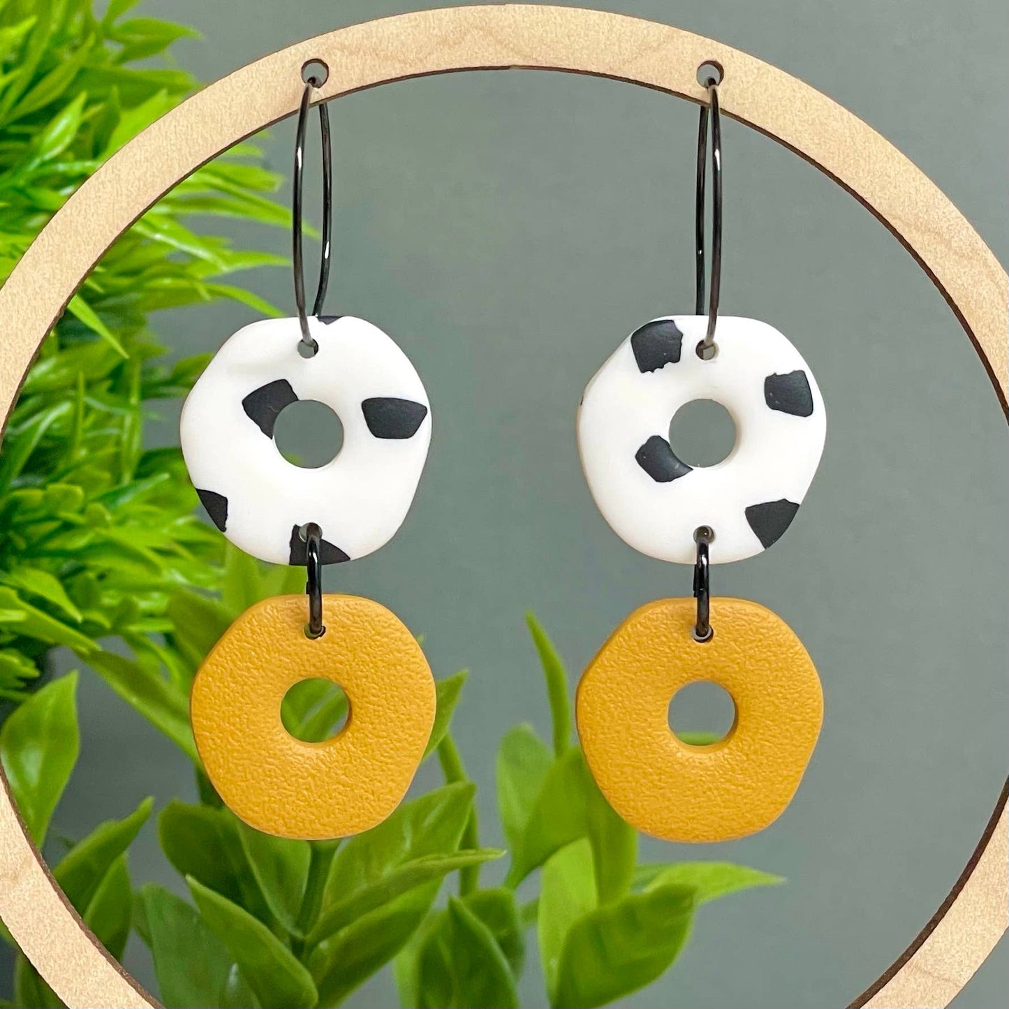 Kay Jay Clay Dalmatian Print Handmade Polymer Clay Hoop Earrings: Yellow