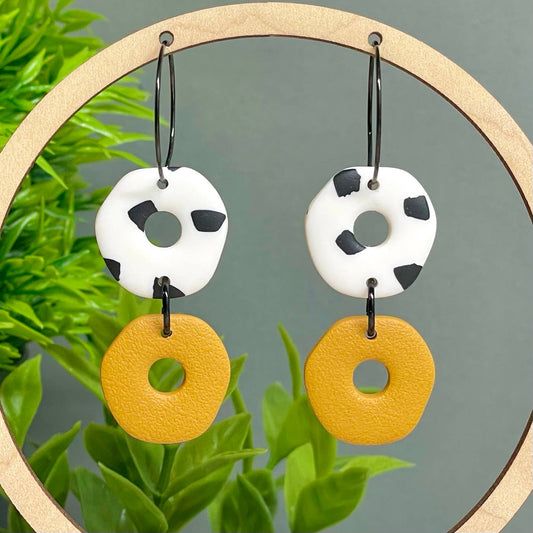 Kay Jay Clay Dalmatian Print Handmade Polymer Clay Hoop Earrings: Yellow