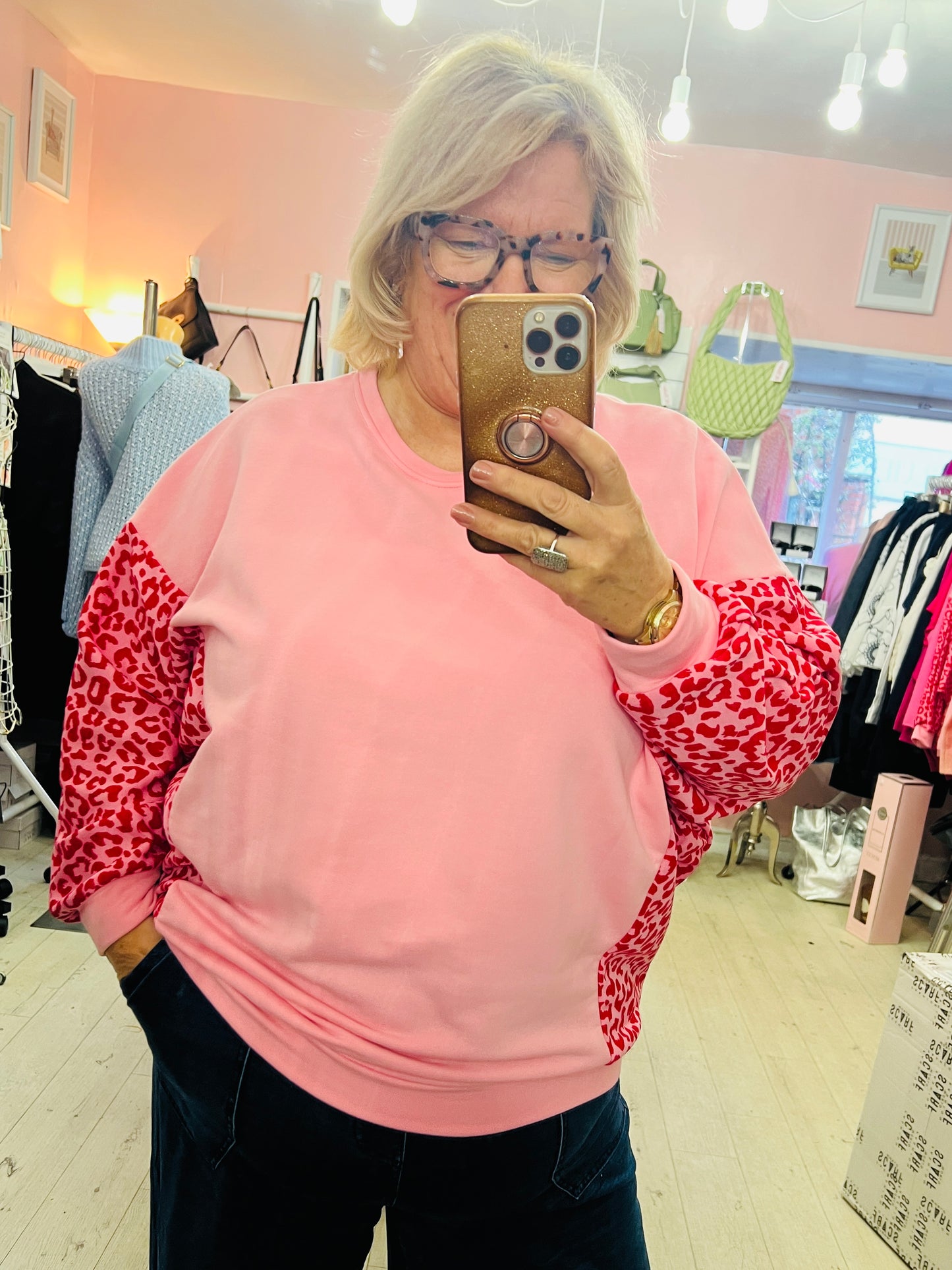 Leona Print sleeve Pink