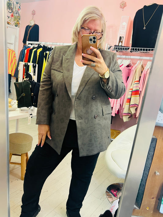 Maliss j Leopard Sparkle Jacket Mocha