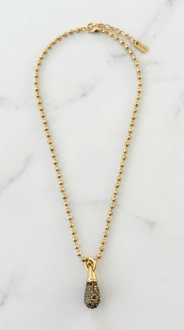 Envy Short gold bead chain necklace with black crystal dropper