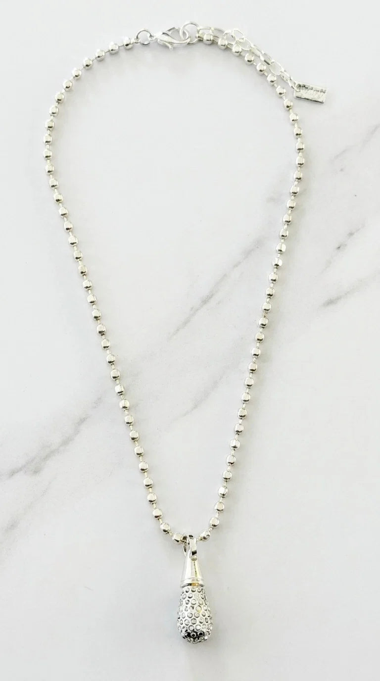 Envy Short Silver bead chain necklace with black crystal dropper