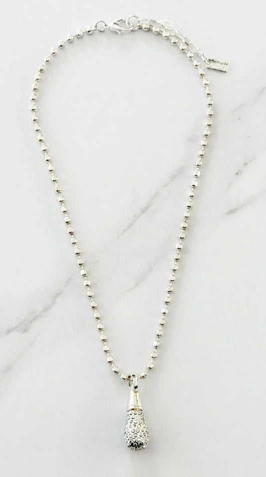Envy Short Silver bead chain necklace with black crystal dropper