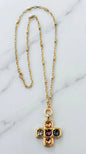 Envy Multicoloured Gemstone Cross Pendant Necklace - Gold