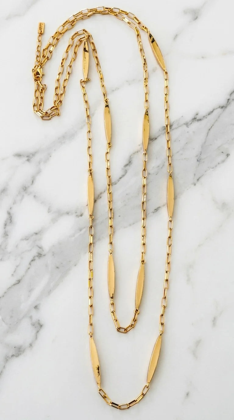 Envy Long gold link necklace with gold bar detail