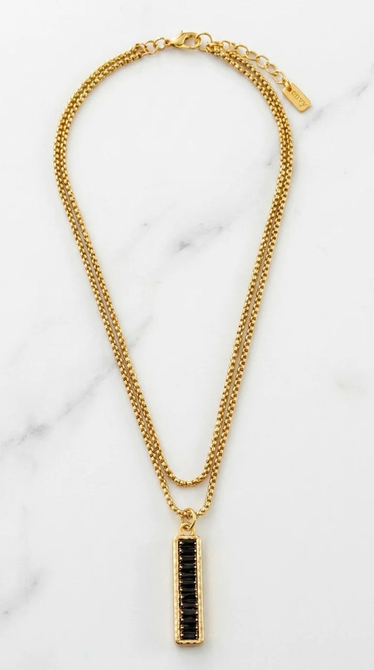 Envy Short gold double layered necklace with gold and black bar pendant