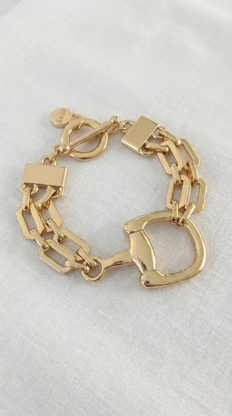 Envy Gold double layered linked chain bracelet with horsebit design