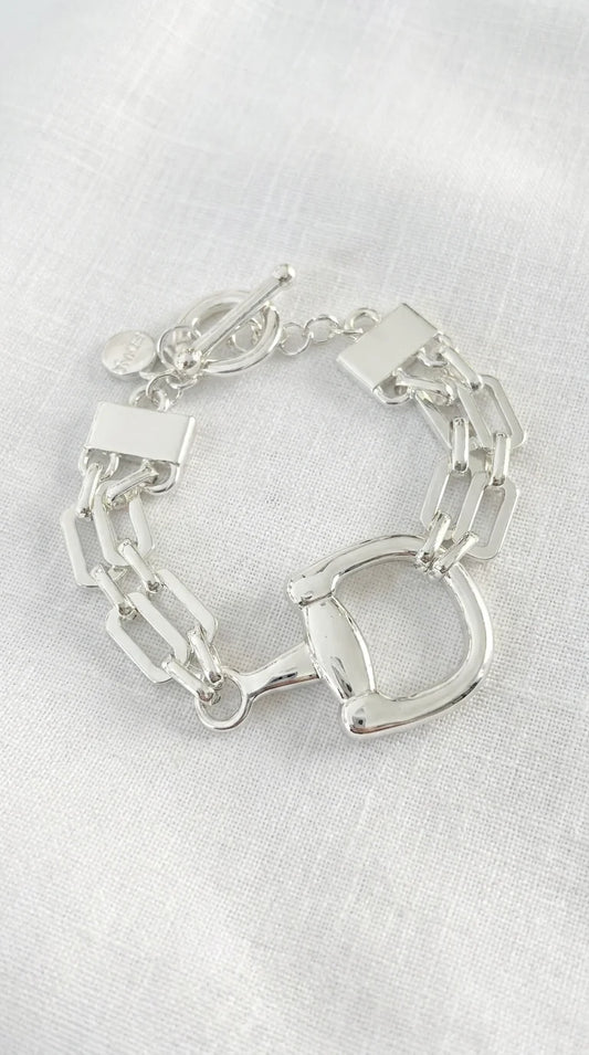 Envy Silver double layered linked chain bracelet with horsebit design