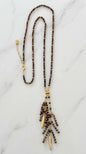 Envy Beaded Tassel Long Statement Necklace - Bronze/Gold