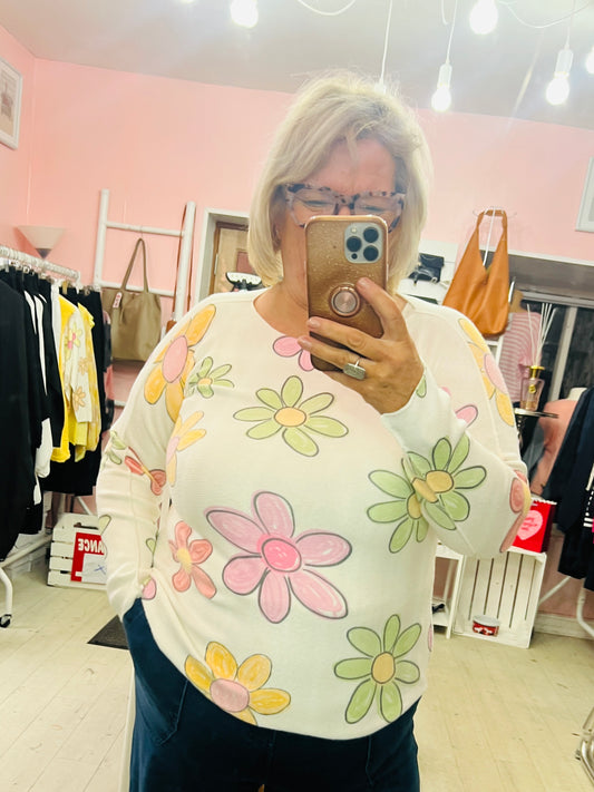 Spring Flower Knit Jumper Pink