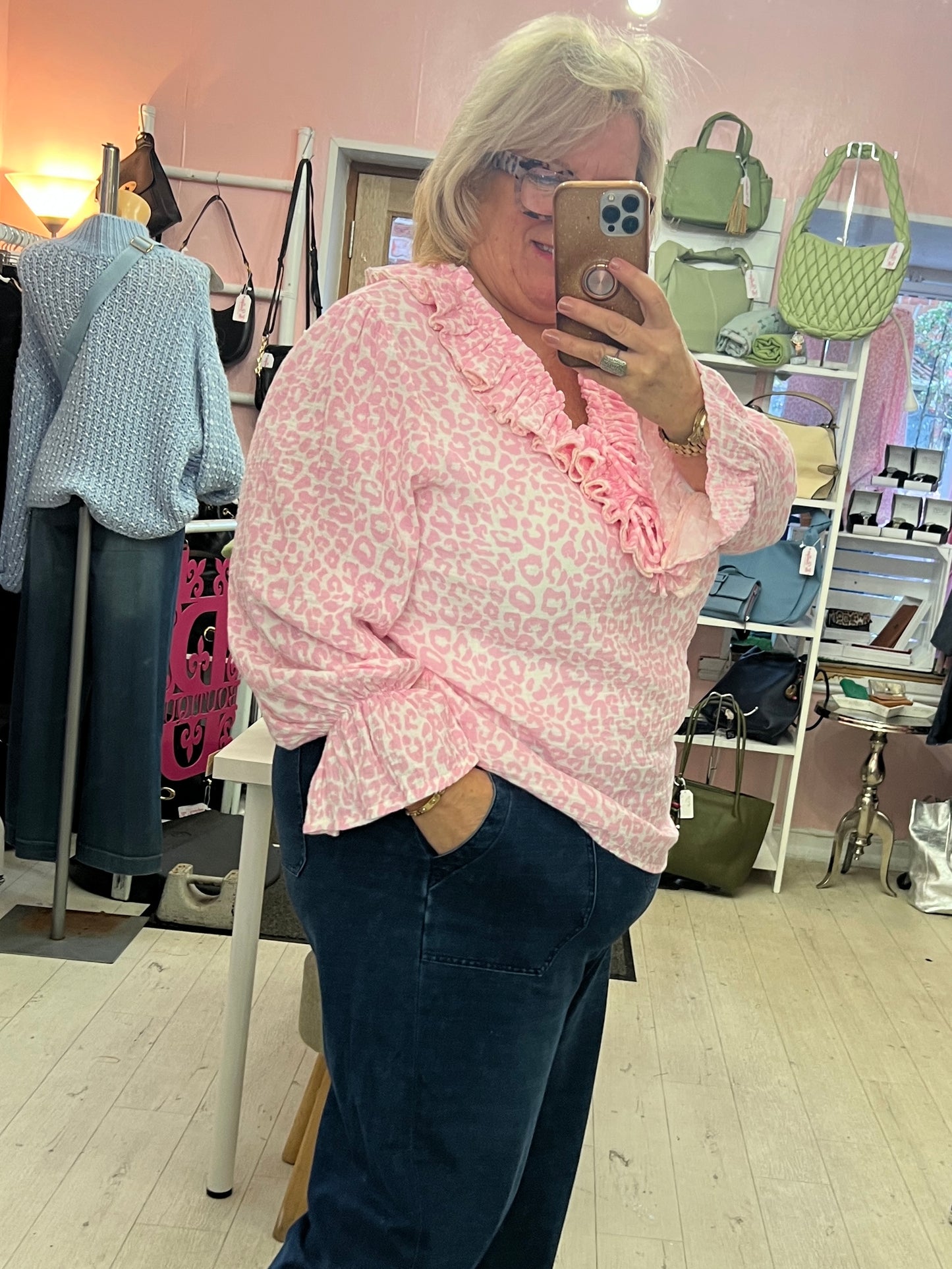 Frilly Brush Cotton Blouse Pink