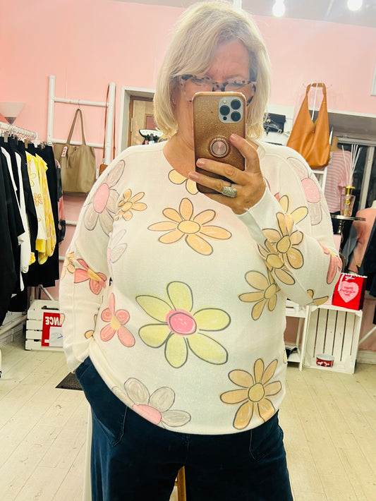 Spring Flower Knit Jumper Yellow