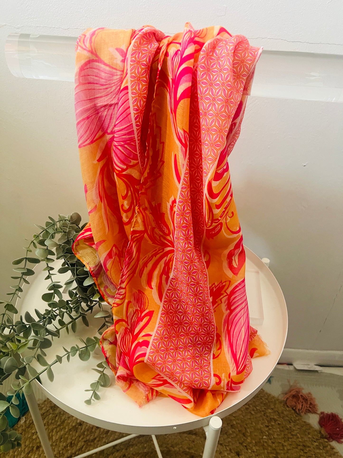Indian Inspired Leaf Print Scarf Orange