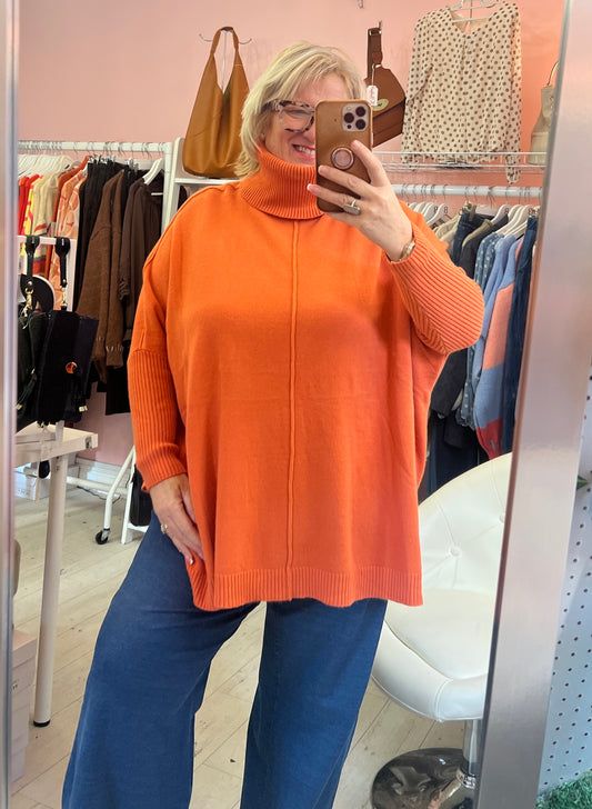 Tara Seam front Oversized Polo Jumper Orange