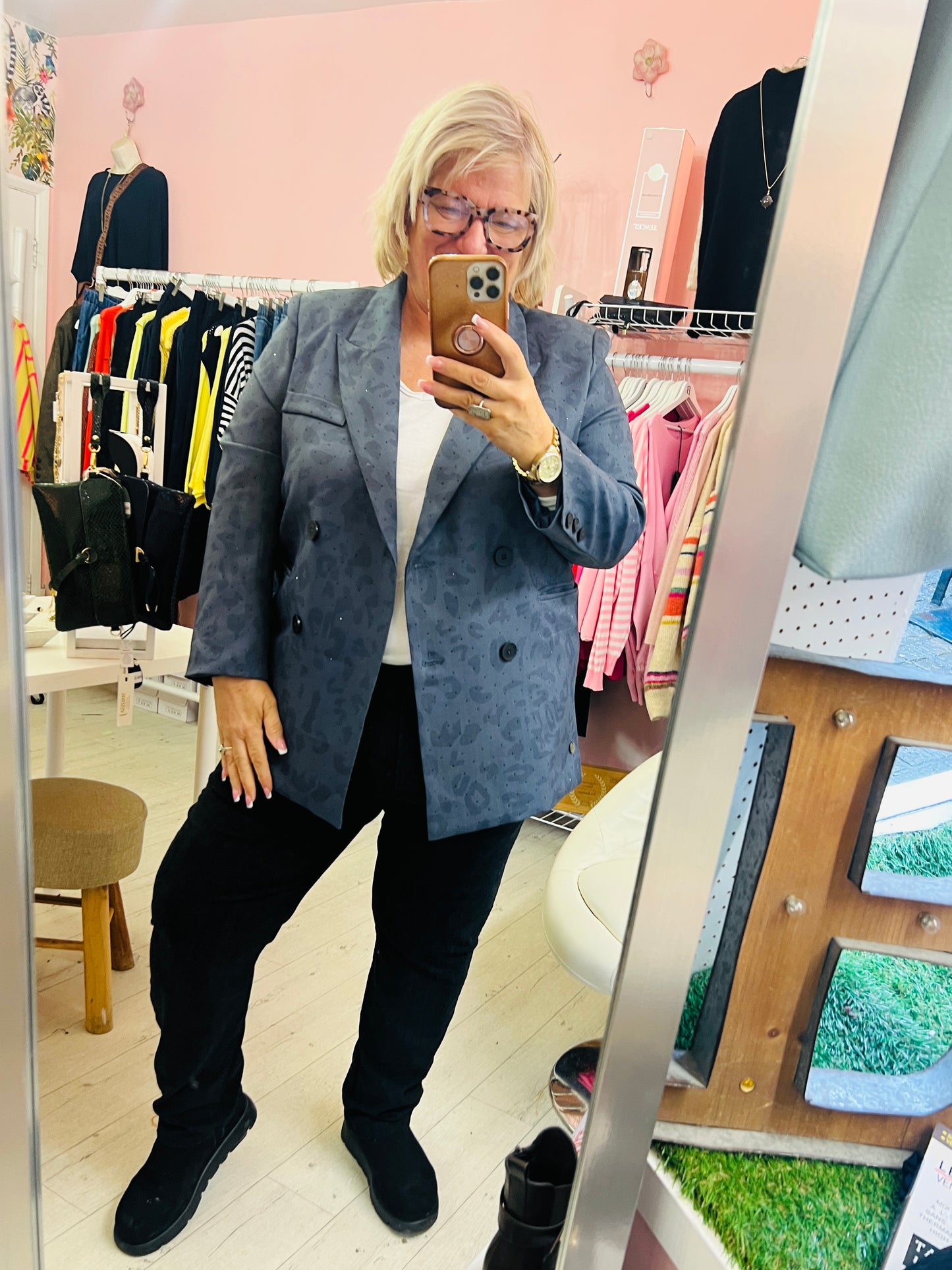 Maliss j Leopard Sparkle Jacket Blue