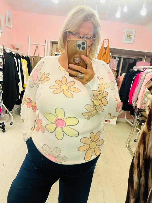 Spring Flower Knit Jumper Yellow