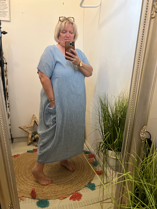 Made in Italy Stripe Dress Light Blue