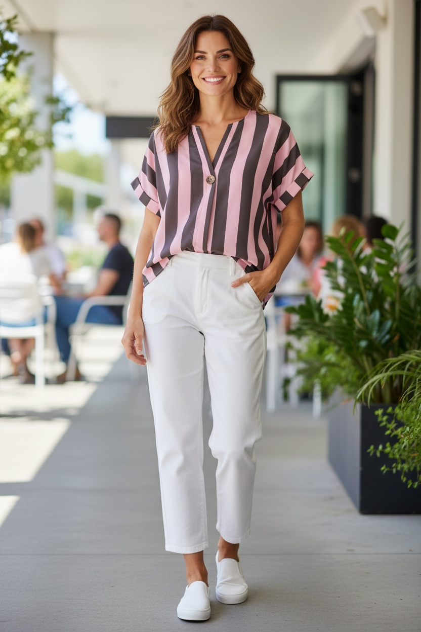 Nikki Stripe Top Pink/ Chocolate