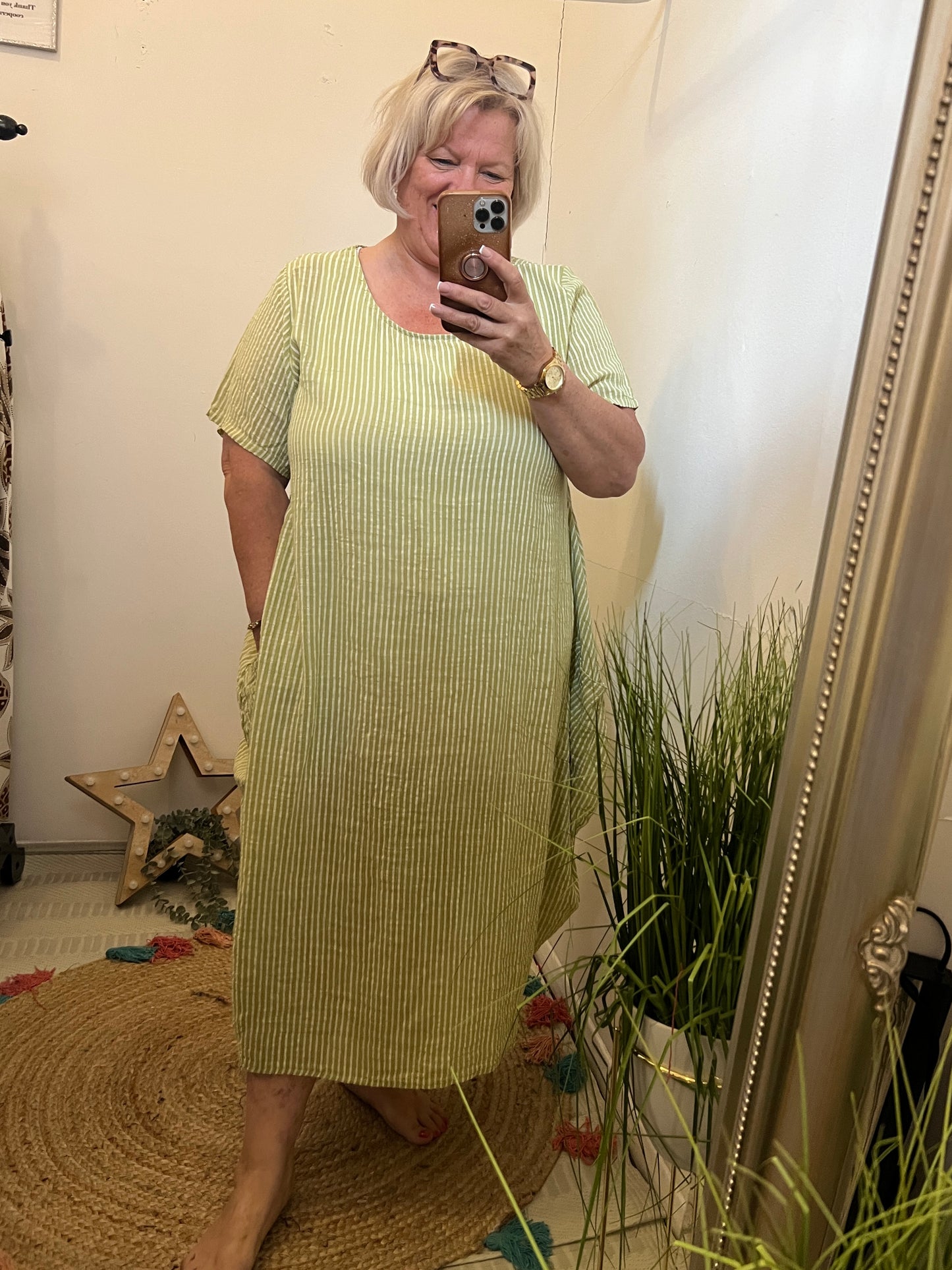 Made in Italy Stripe Dress Lime/White