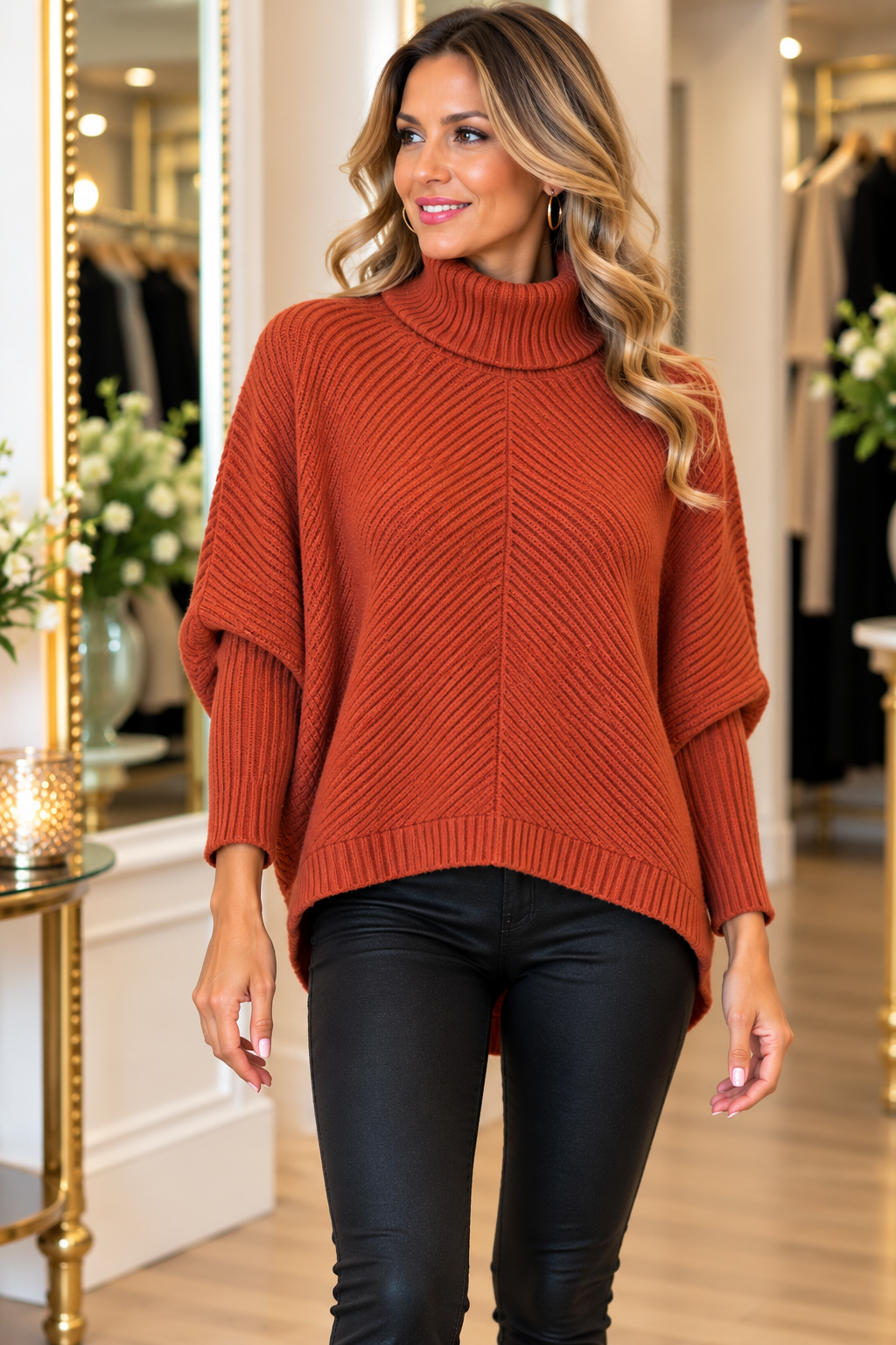 High low turtle neck jumper Rust