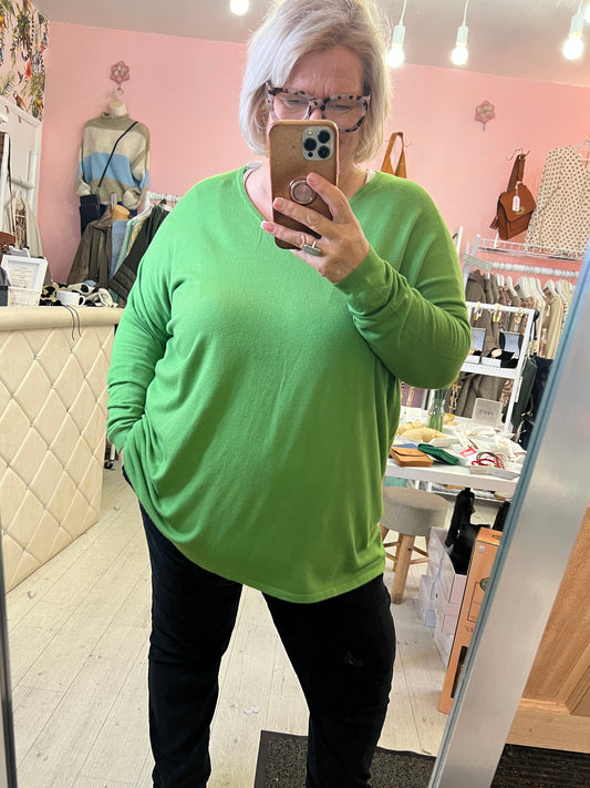 Clara V Neck Jumper Lime Green