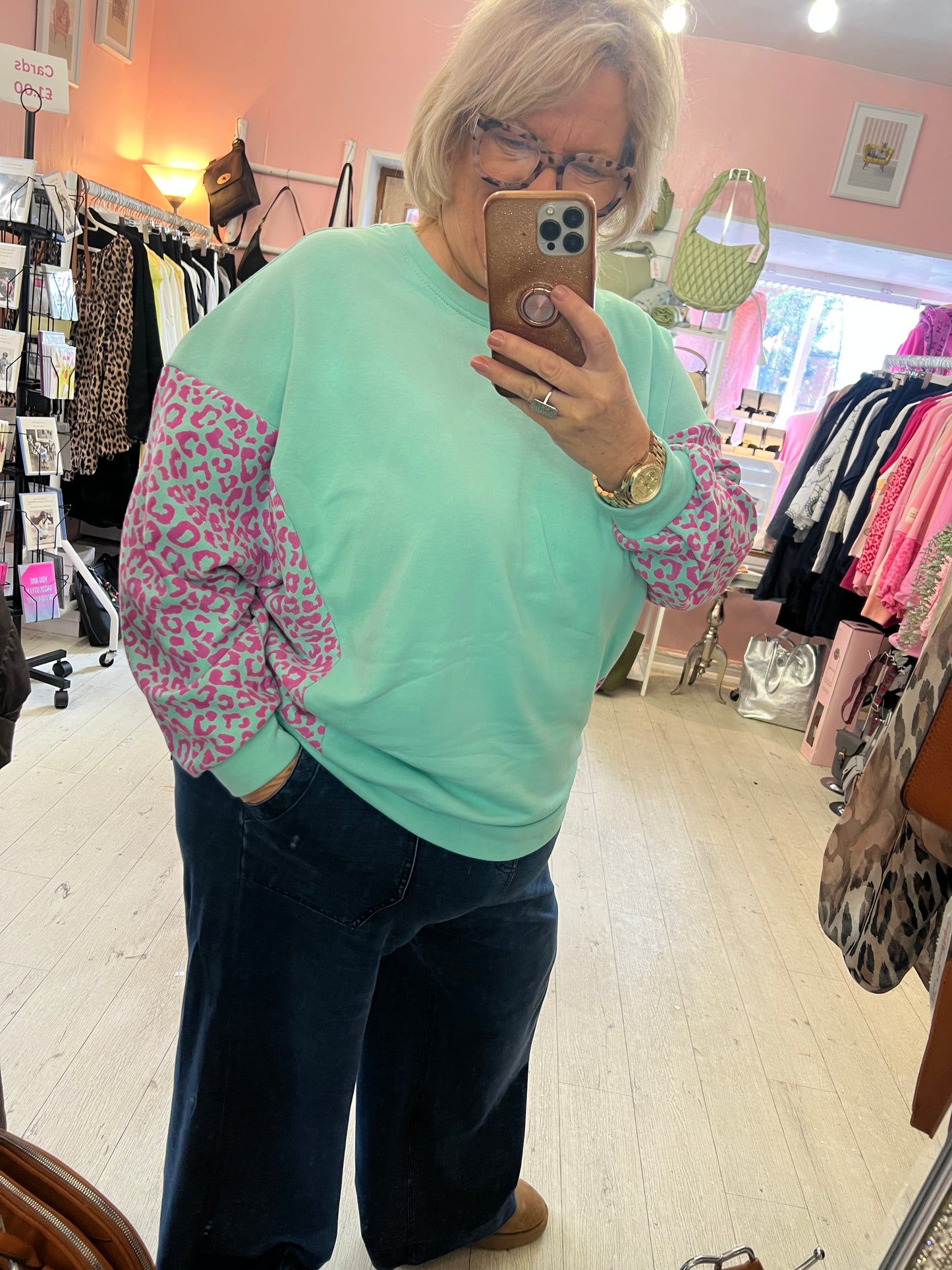 Leona Print sleeve Mint